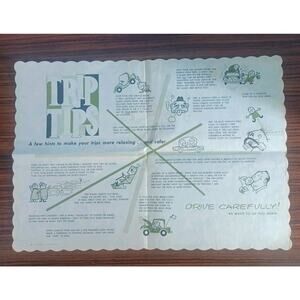 Vintage Trip Tips "Drive Carefully" Paper Placemat 60's Fort Howard Paper Co